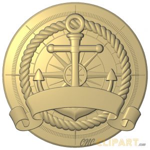 A 3D Relief Model of a nautical plaque featuring an Anchor, Compass and blank banner