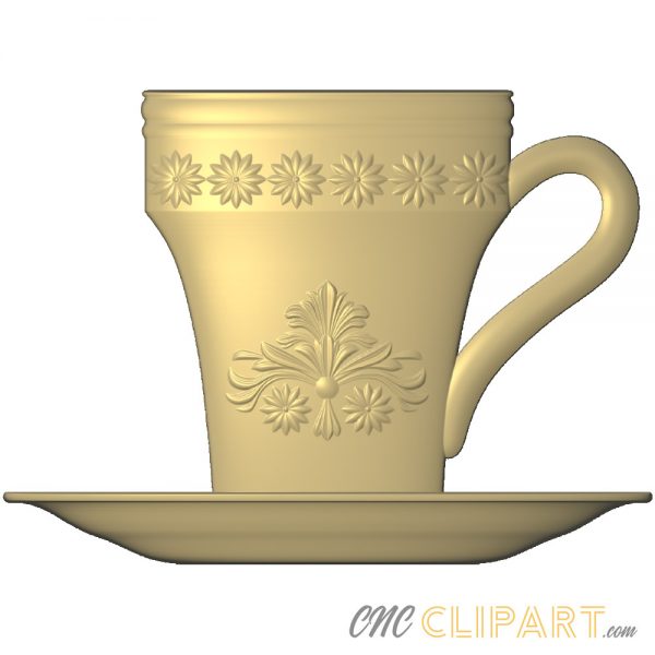 A 3D Relief Model of a decorative Coffee Cup in profile