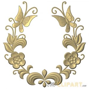 A 3D Relief Model of a Floral Butterfly frame, arranged in a horseshoe pattern