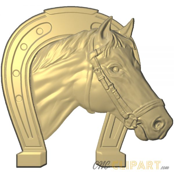 A 3D Relief Model of a horse head in a horseshoe.