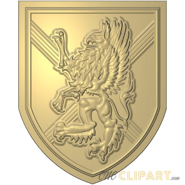A 3D Relief Model of a Knights Shield with embossed Griffin decals
