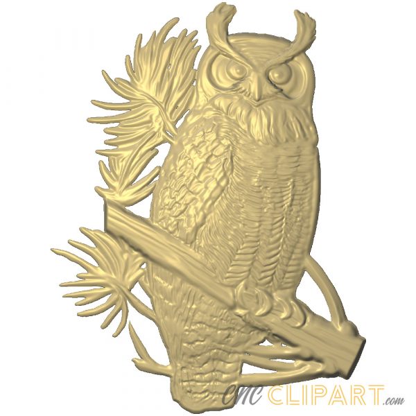 A 3D relief model of an Owl, sitting amongst a leafy tree