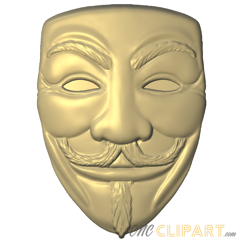 Fawkes Mask 3D Relief Model - CNC Clipart