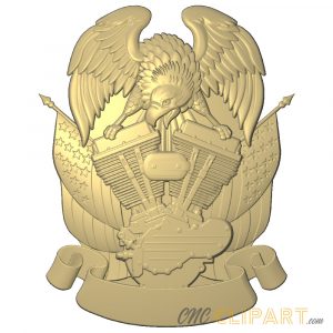 A 3D Relief Model of an Eagle on top of an engine, with banner space to add your own custom text