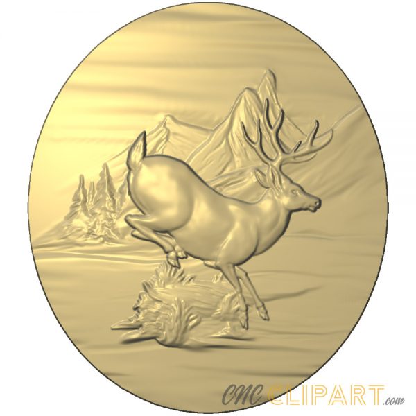 A 3D Relief Model of a Stag scene set in an oval frame