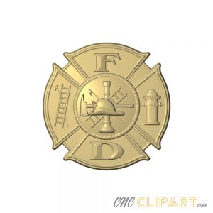 A 3D Relief Model of fire department sign with many firefighting elements