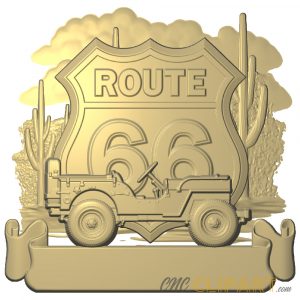 A 3D Relief Model of the classic Route 66 road sign featuring scenes from New Mexico, including an empty banner section for adding your own custom text