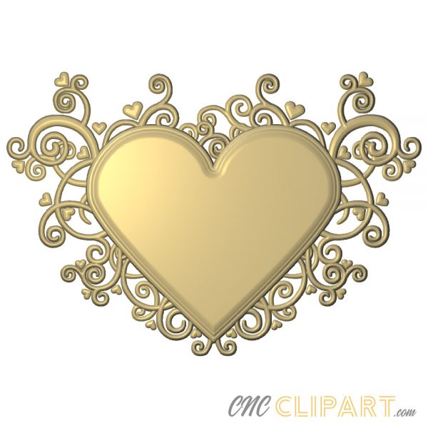 A 3D Relief Model of an ornate Valentine Heart with decorative flourishes
