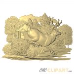 A 3D Relief Model of Deer and Cabin Scene